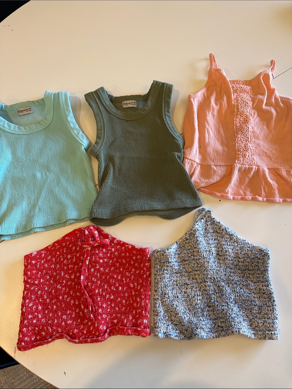 Mixed Girls 5-Pack Tank & Crop Top Set - Mint, Olive, Coral, Red, Blue